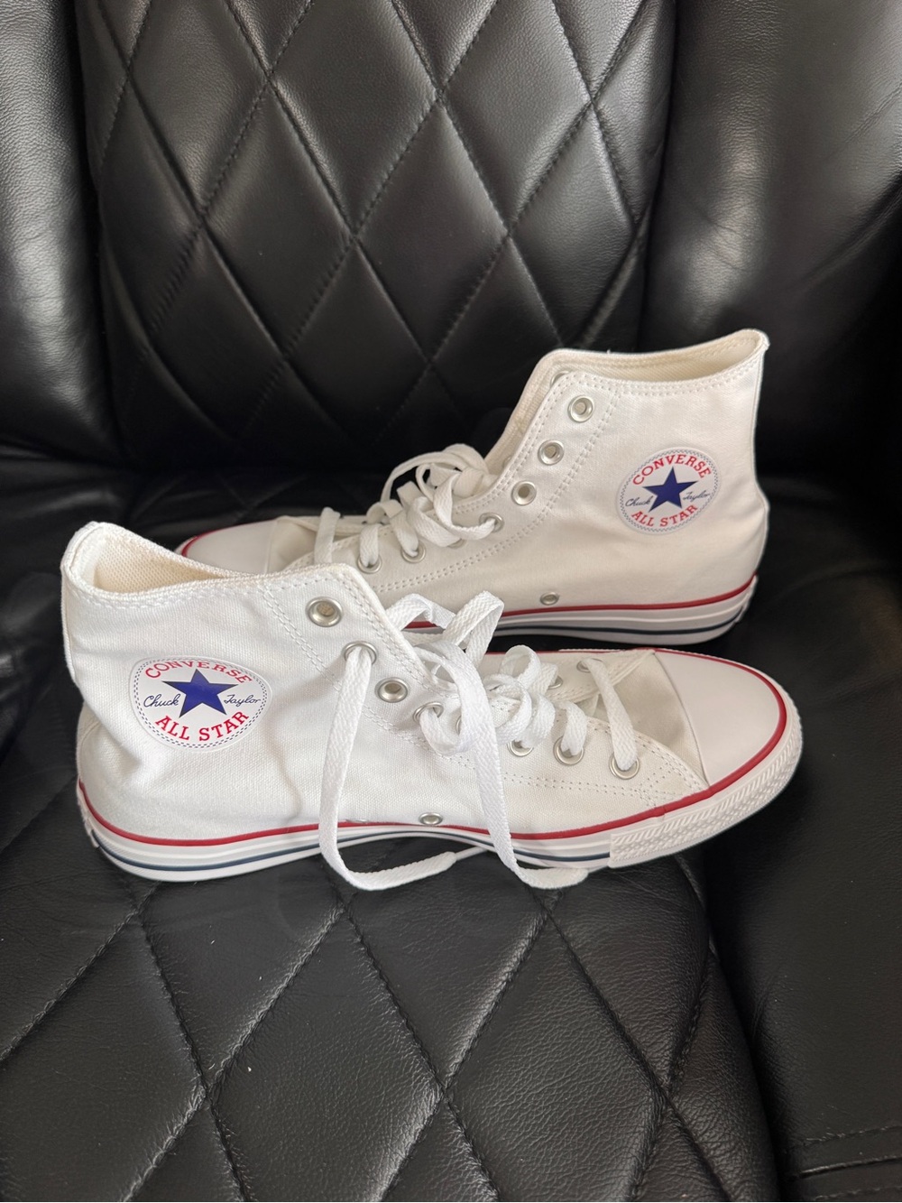 New Converse Men’s High Top Sneakers - White with Red & Blue Accents